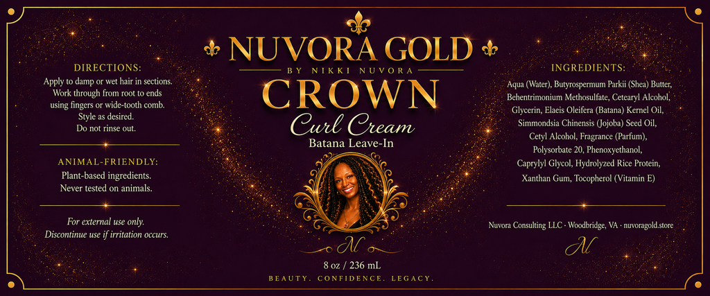 Batana Leave-In Curl Cream — Nuvora Gold Crown | No-Cast Moisture for 4C Coils